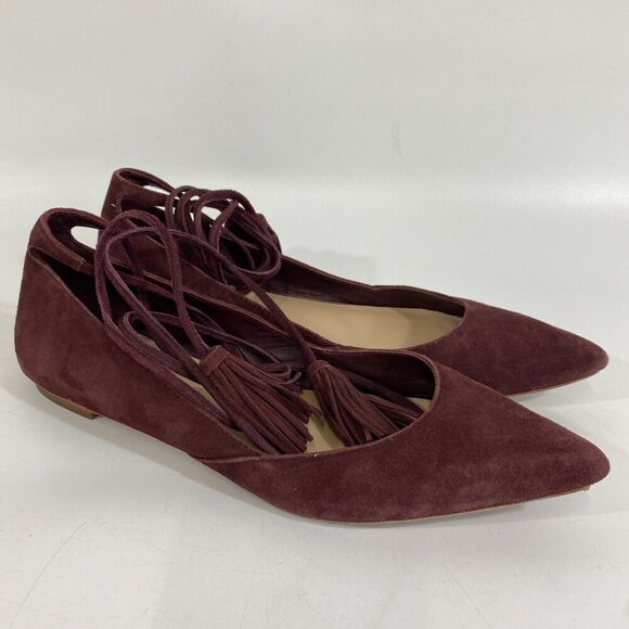 Loeffler Randall PENELOP Bordeaux Red Suede Lace Up Pointed Toe Flats, Wms Sz 8 - Picture 4 of 11